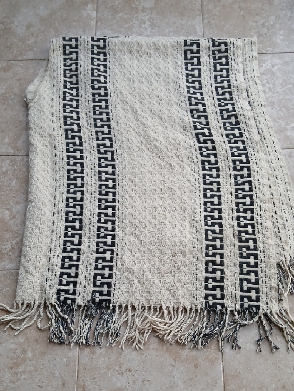 Free People Beige and Black Oversized Unisex V-Neck Poncho